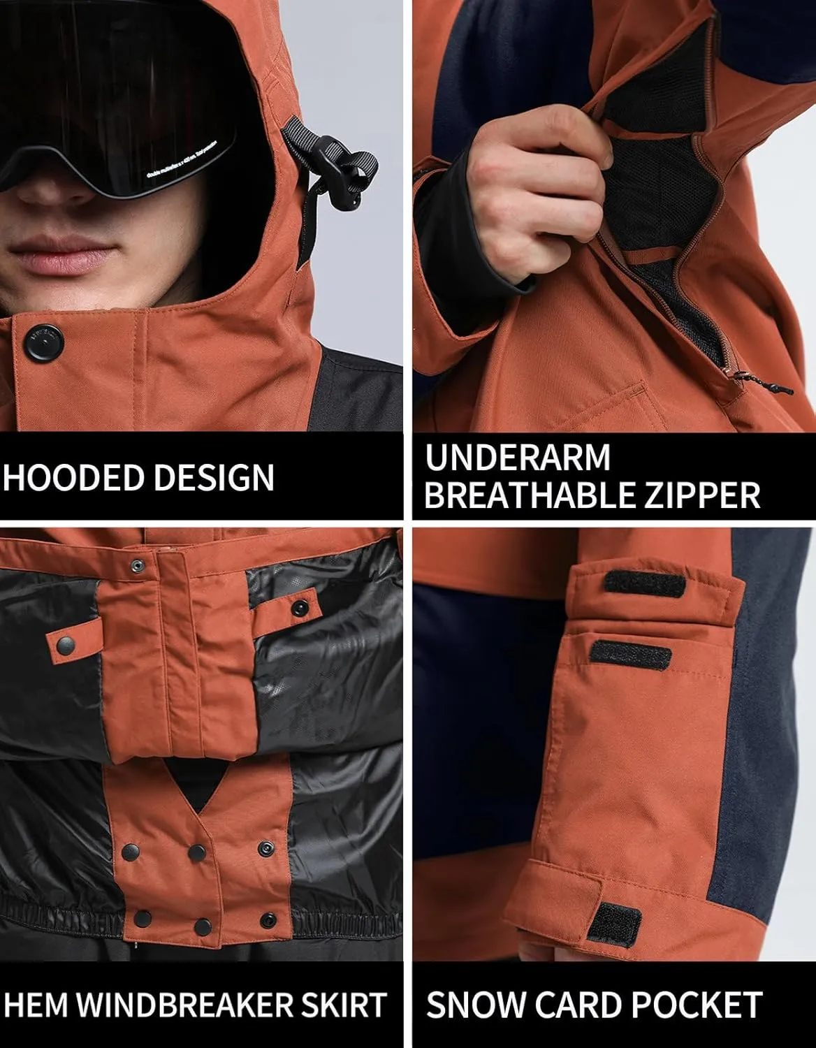 GSOU SNOW Men Ski Jacket Snowboard Snow Coat Warm Winter Waterproof Mountain Hooded
