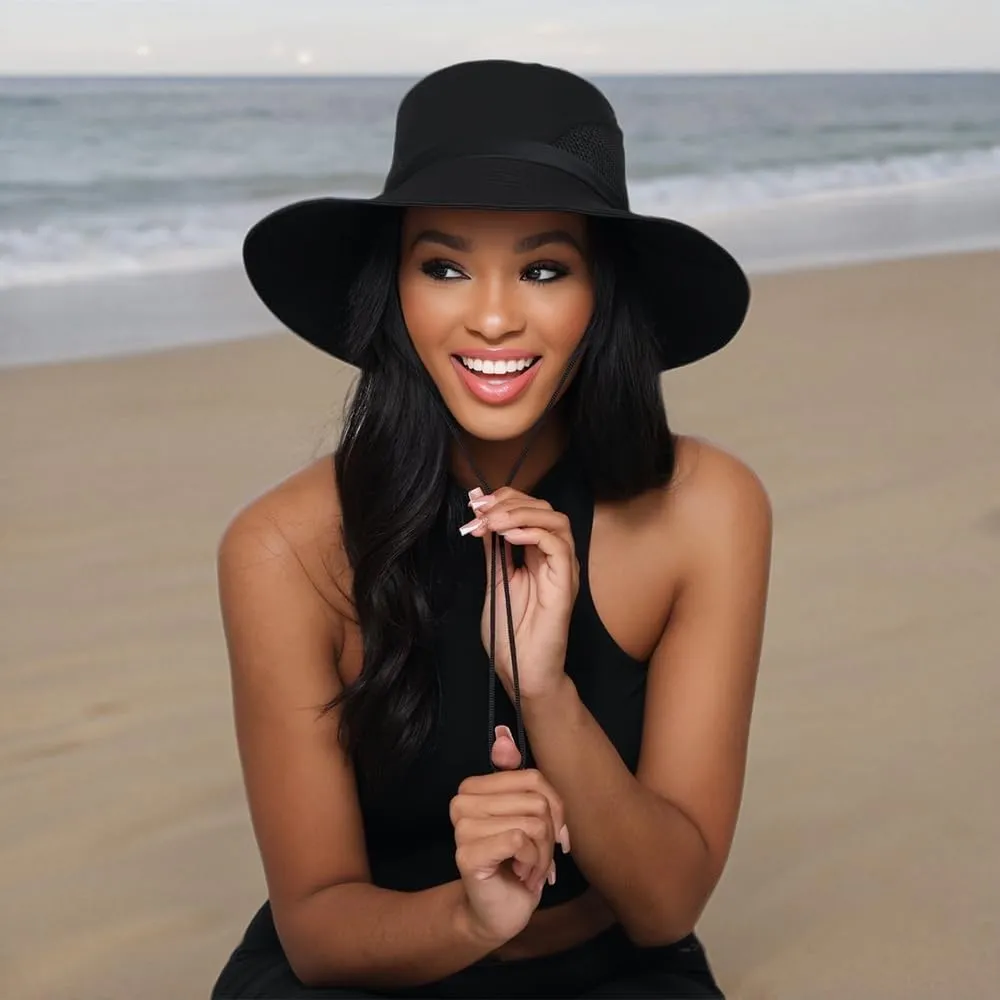 Hairbrella Stylish Waterproof Satin Lined Sun Hat, UV Protection, Wide Brim Beach Hat, Adjustable Fit and Breathable Design