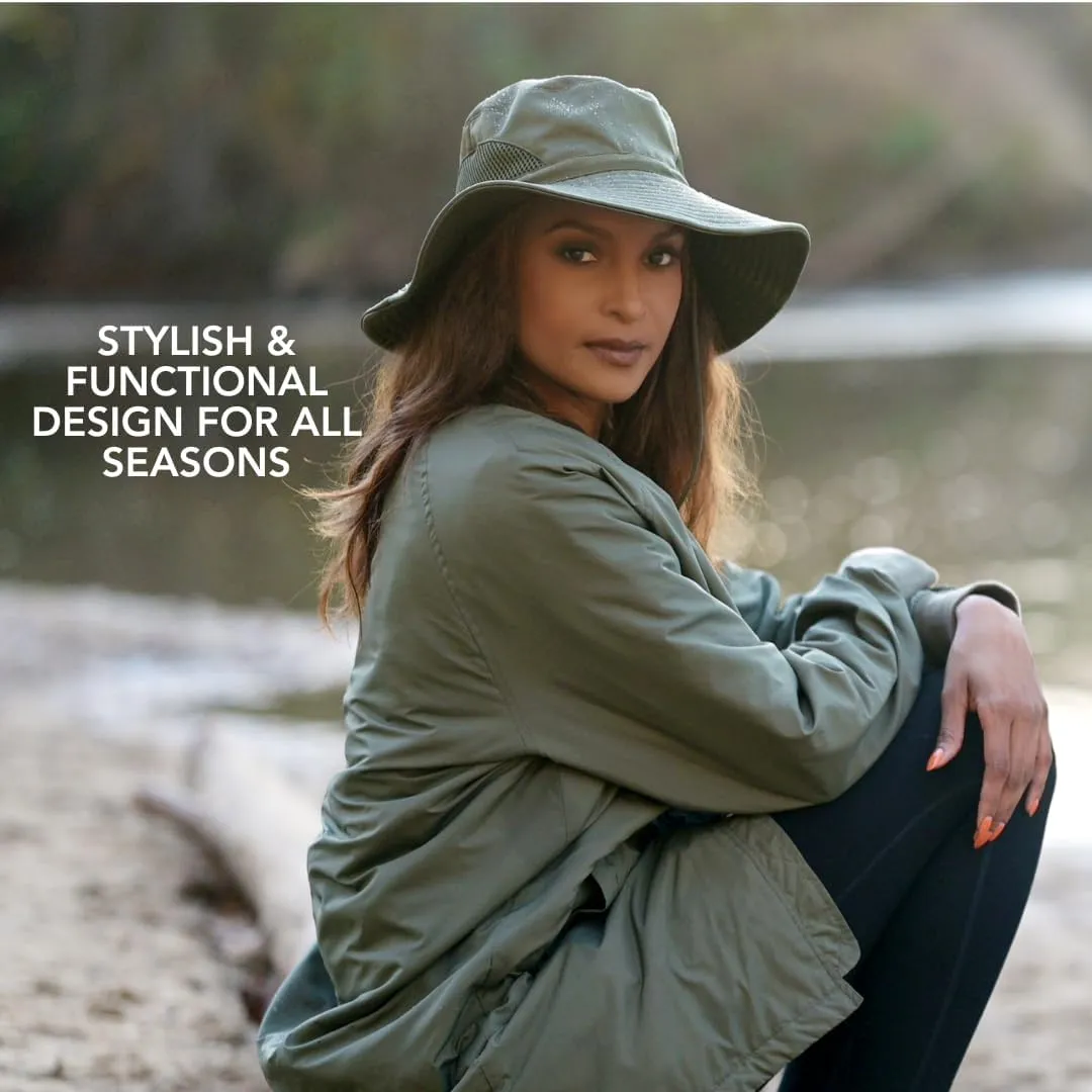 Hairbrella Stylish Waterproof Satin Lined Sun Hat, UV Protection, Wide Brim Beach Hat, Adjustable Fit and Breathable Design
