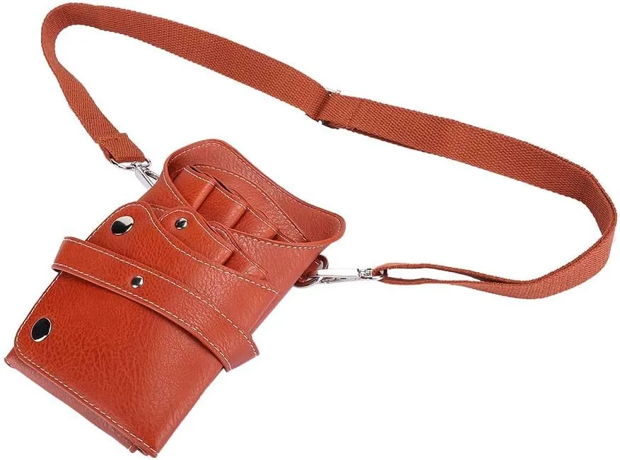 Hairdresser Scissor Bag, Waist Bag For Scissors Large Storage PU Leather Hairdressing Tools Storage Holster with Waist Shoulder Belt Hair Stylist Bag For Shears, Combs, Clips