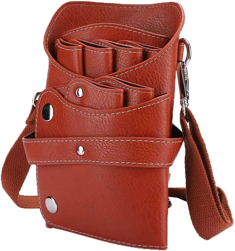 Hairdresser Scissor Bag, Waist Bag For Scissors Large Storage PU Leather Hairdressing Tools Storage Holster with Waist Shoulder Belt Hair Stylist Bag For Shears, Combs, Clips