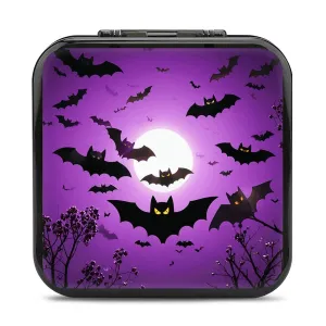 Halloween Flying Purple Bats Switch Game Case Switch Game Holder Cartridge Case Storage 24 Games & 2 Micro Sd Card Slots, Travel Carry Cases, Portable Games Card Storage, Hard Shell, Buckle Closure