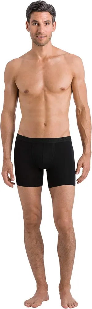 HANRO Men's Cotton Essentials Longleg Boxer Brief 73103, All Black, Large