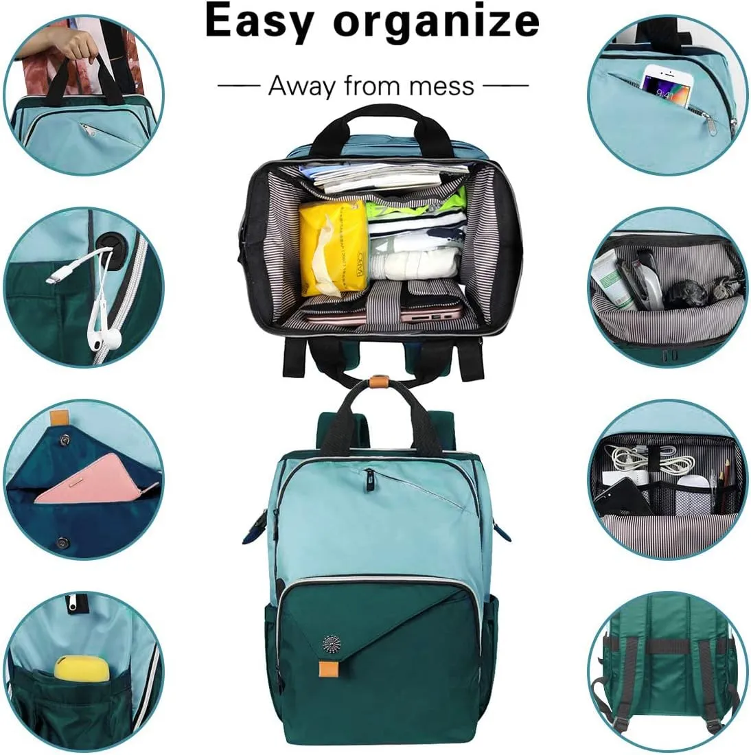 Hap Tim Laptop Backpack Women, Travel Backpack for Women, Work Backpack, Nurse Backpack, Green（7651-GR）