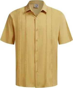 Hardaddy Men's Cuban Guayabera Embroidery Vacation Shirt Button Down Summer Beach Shirt Short Sleeve