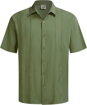 Hardaddy Men's Cuban Guayabera Embroidery Vacation Shirt Button Down Summer Beach Shirt Short Sleeve