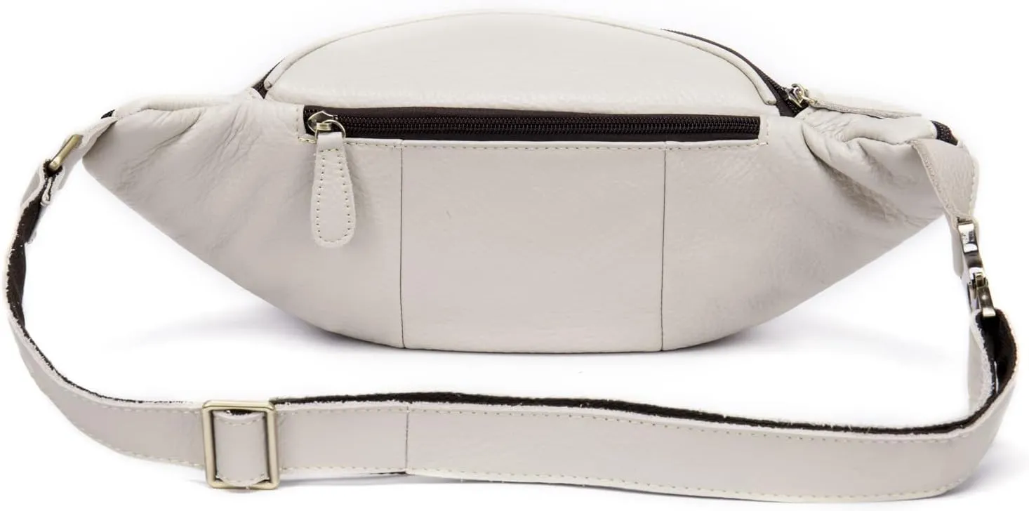 Hebetag Hiking Waist Pack Leather Fanny Bag for Men Women Outdoor Travel Hiking Camping High Capacity Hip Bum Belt Purse Sling Crossbody Casual Pouch (White)