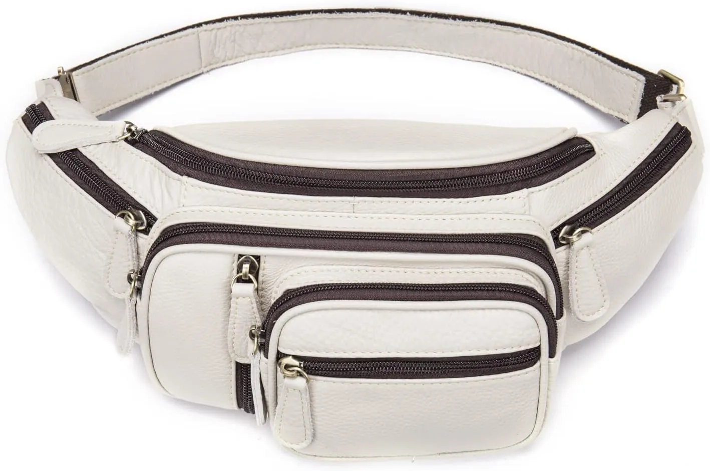 Hebetag Hiking Waist Pack Leather Fanny Bag for Men Women Outdoor Travel Hiking Camping High Capacity Hip Bum Belt Purse Sling Crossbody Casual Pouch (White)