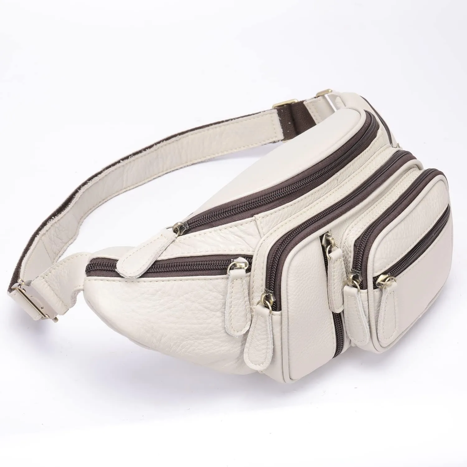 Hebetag Hiking Waist Pack Leather Fanny Bag for Men Women Outdoor Travel Hiking Camping High Capacity Hip Bum Belt Purse Sling Crossbody Casual Pouch (White)