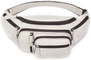 Hebetag Hiking Waist Pack Leather Fanny Bag for Men Women Outdoor Travel Hiking Camping High Capacity Hip Bum Belt Purse Sling Crossbody Casual Pouch (White)