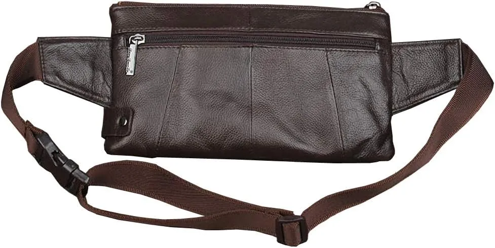 Hebetag Leather Waist Bag Fanny Pack for Men Hip Bum Belt Waist Purse Travel Hiking Walking Cell Phone Pouch Sling Chest Daypack, Coffee