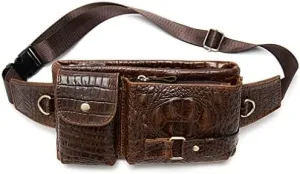 Hebetag Leather Waist Bag Fanny Pack for Men Women Travel Outdoor Hunting Hiking Climbing Multi-Purpose Hip Bum Belt Slim Cell Phone Purse Wallet Pouch, Deep Brown