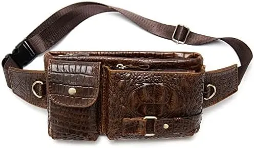 Hebetag Leather Waist Bag Fanny Pack for Men Women Travel Outdoor Hunting Hiking Climbing Multi-Purpose Hip Bum Belt Slim Cell Phone Purse Wallet Pouch, Deep Brown