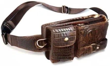 Hebetag Leather Waist Bag Fanny Pack for Men Women Travel Outdoor Hunting Hiking Climbing Multi-Purpose Hip Bum Belt Slim Cell Phone Purse Wallet Pouch, Deep Brown