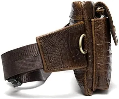 Hebetag Leather Waist Bag Fanny Pack for Men Women Travel Outdoor Hunting Hiking Climbing Multi-Purpose Hip Bum Belt Slim Cell Phone Purse Wallet Pouch, Deep Brown