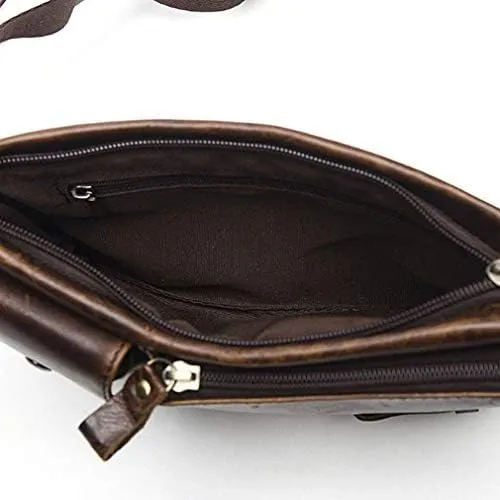Hebetag Leather Waist Bag Fanny Pack for Men Women Travel Outdoor Hunting Hiking Climbing Multi-Purpose Hip Bum Belt Slim Cell Phone Purse Wallet Pouch, Deep Brown