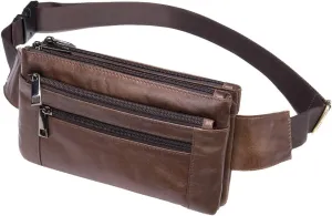 Hebetag Leather Waist Pack Fanny Bag for Men Women Running Travel Hiking Hip Bum Belt Slim Cell Phone Purse Wallet Vintage Retro Crossbody Sling Pouch (Brown)