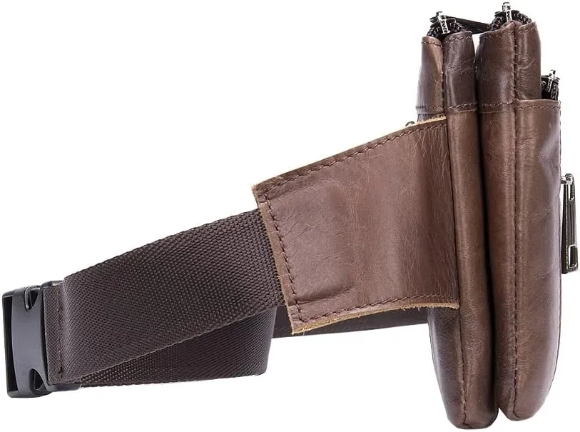 Hebetag Leather Waist Pack Fanny Bag for Men Women Running Travel Hiking Hip Bum Belt Slim Cell Phone Purse Wallet Vintage Retro Crossbody Sling Pouch (Brown)