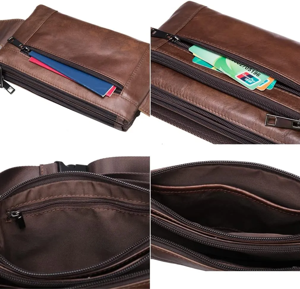 Hebetag Leather Waist Pack Fanny Bag for Men Women Running Travel Hiking Hip Bum Belt Slim Cell Phone Purse Wallet Vintage Retro Crossbody Sling Pouch (Brown)
