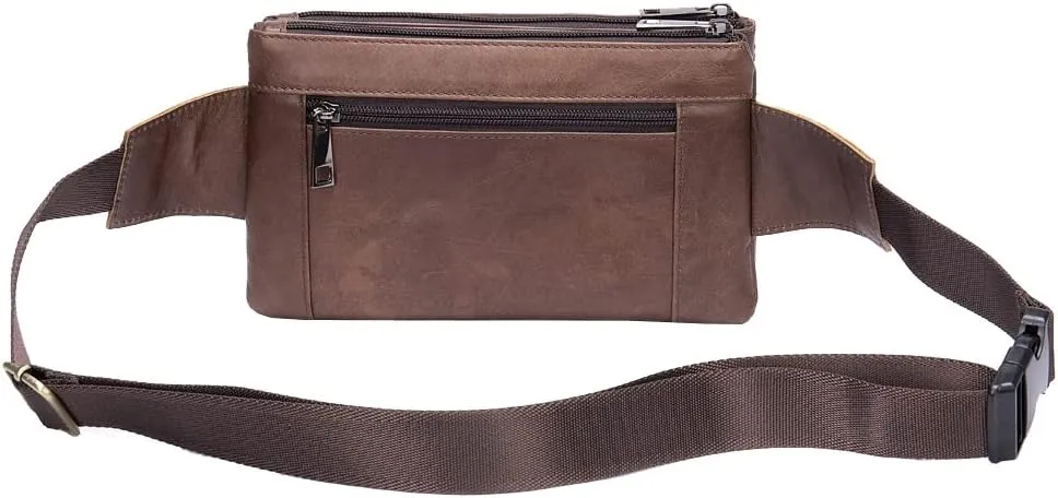 Hebetag Leather Waist Pack Fanny Bag for Men Women Running Travel Hiking Hip Bum Belt Slim Cell Phone Purse Wallet Vintage Retro Crossbody Sling Pouch (Brown)