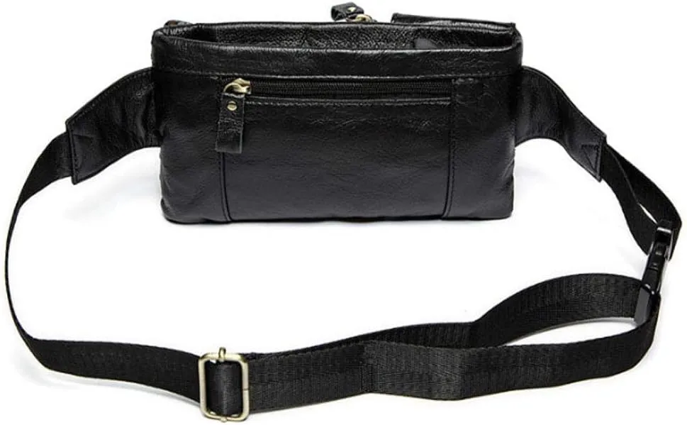 Hebetag Vintage Leather Waist Bag Fanny Pack for Men Women Travel Hunting Hiking Climbing Multi-Purpose Hip Bum Belt Slim Cell Phone Purse Wallet Casual Pouch, Black