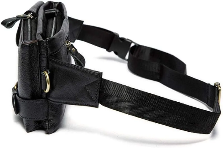 Hebetag Vintage Leather Waist Bag Fanny Pack for Men Women Travel Hunting Hiking Climbing Multi-Purpose Hip Bum Belt Slim Cell Phone Purse Wallet Casual Pouch, Black
