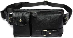 Hebetag Vintage Leather Waist Bag Fanny Pack for Men Women Travel Hunting Hiking Climbing Multi-Purpose Hip Bum Belt Slim Cell Phone Purse Wallet Casual Pouch, Black