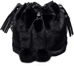 Heidi Women Faux Fur Winter Fashion Shoulder Bag Barrel Shape Drawstring Satchel Purse