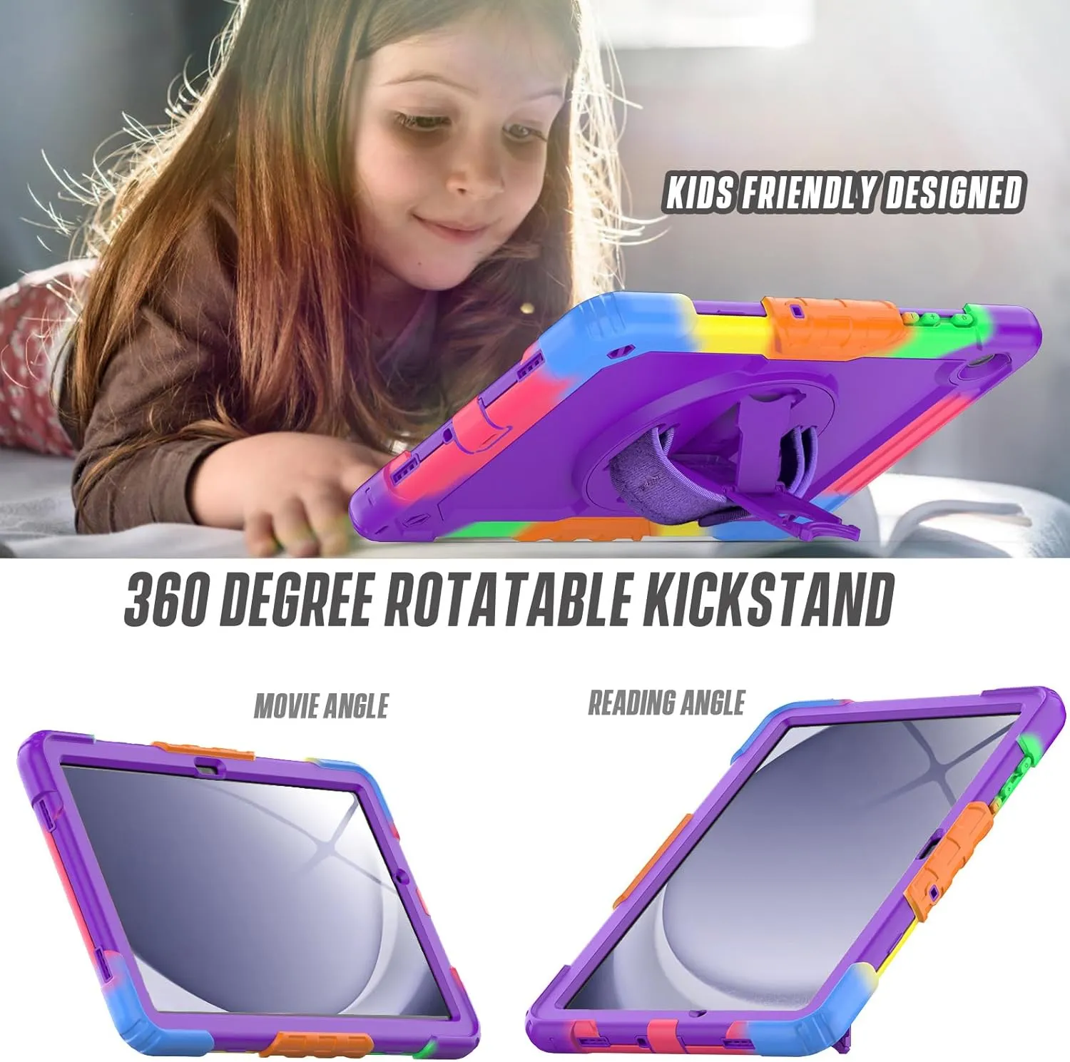 Herize Case for Tab A9 Plus 11 Inch with Screen Protector | SM-X210/X215/X216 Case for Kids Girls | Shockproof Rugged Protective Cover with Stand Hand Grip Shoulder Strap for Samsung Galaxy Tab A9 