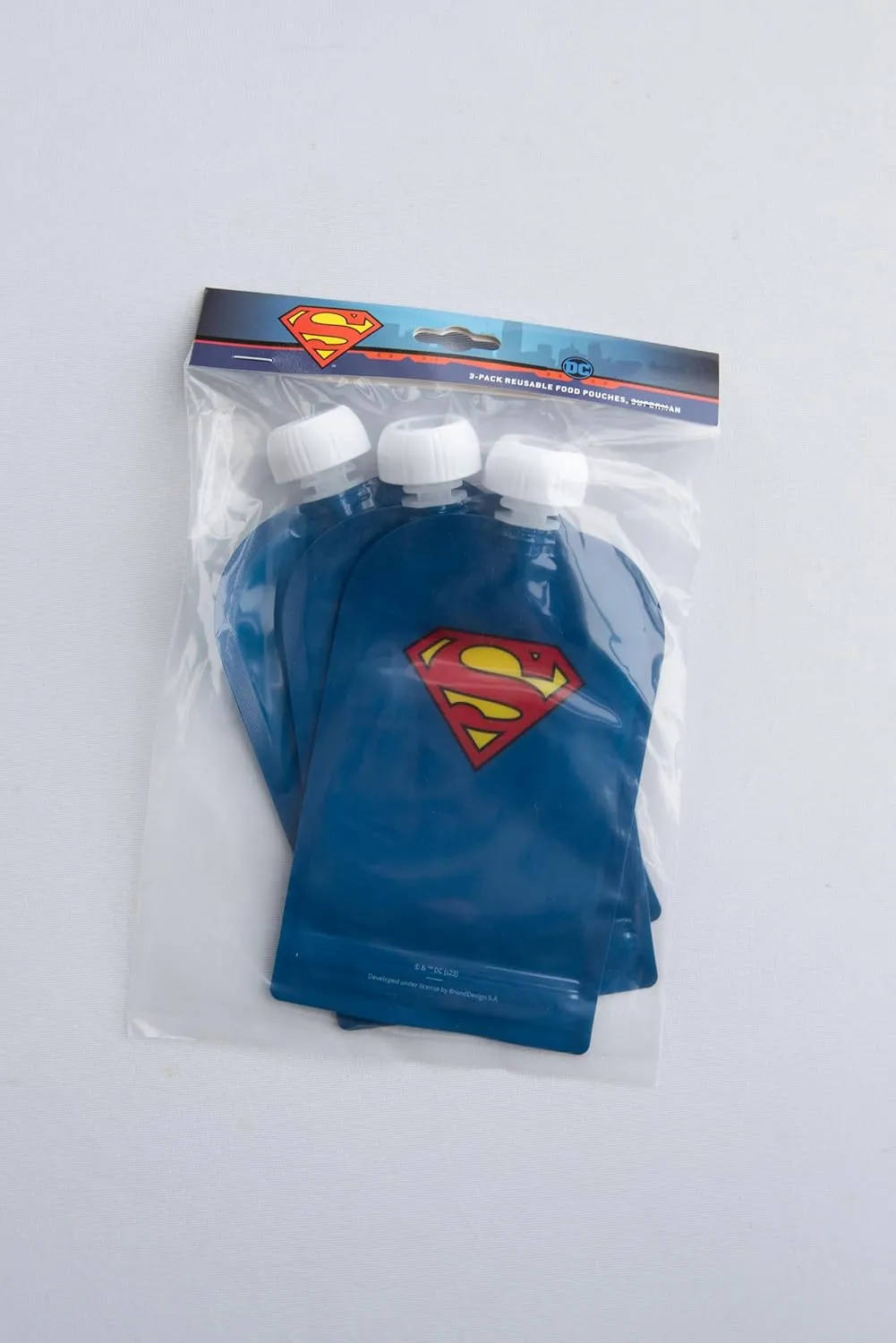 Herobility DC Comic Food Pouch 180 ml / 6 Fl Oz - Squeeze Pouches for Baby, Reusable, Sustainable, Leak-Proof Design, Double Zip-Lock, BPA-Free - Pack of 3