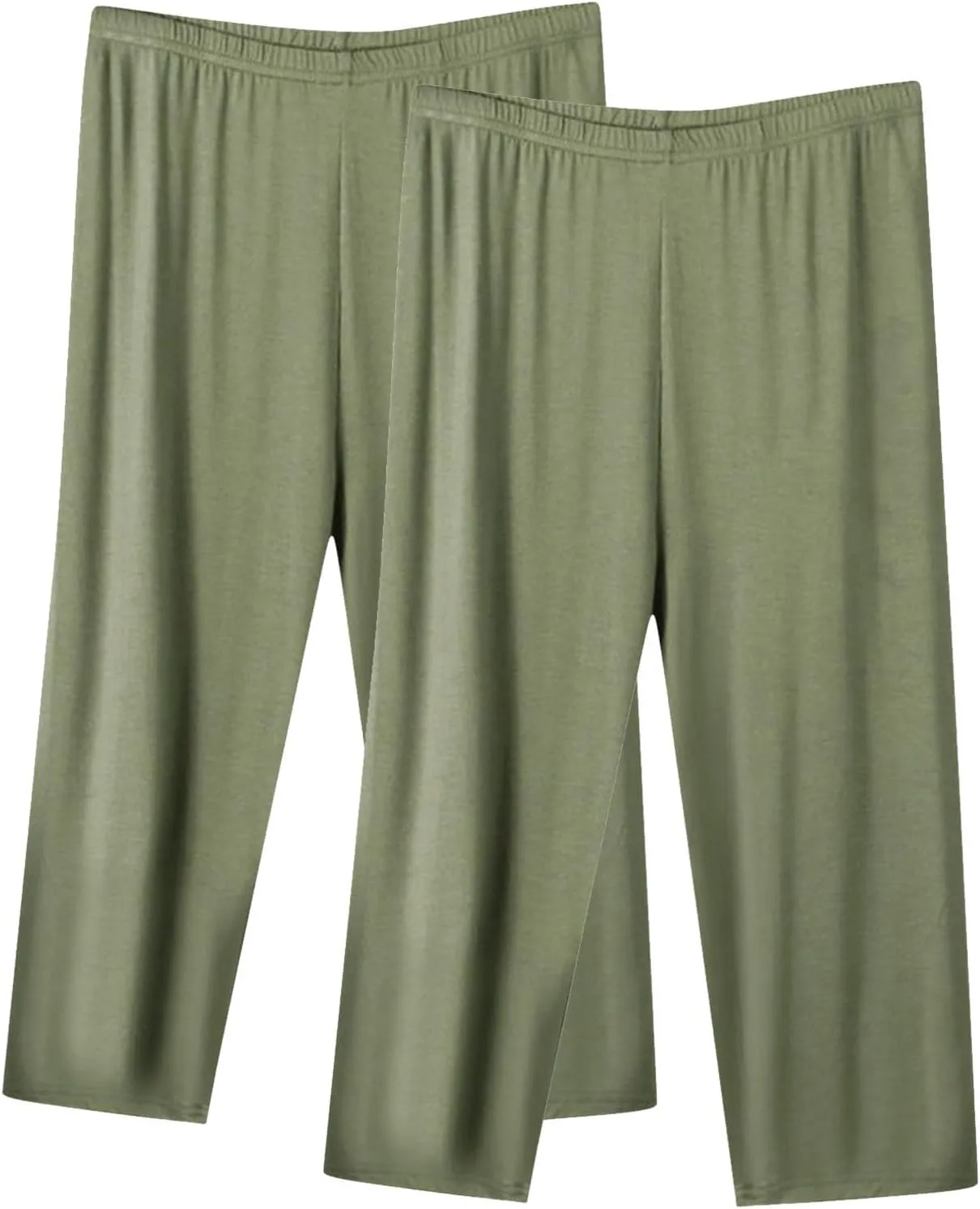HGps8w 2 Pack Womens Plus Size Capris Ultra-Soft Modal Lounge Pants Comfy Elastic Waist Pajama Pants