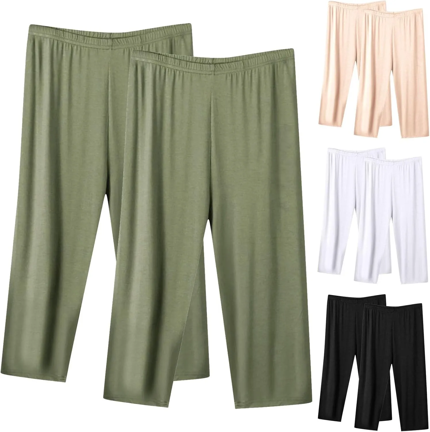 HGps8w 2 Pack Womens Plus Size Capris Ultra-Soft Modal Lounge Pants Comfy Elastic Waist Pajama Pants