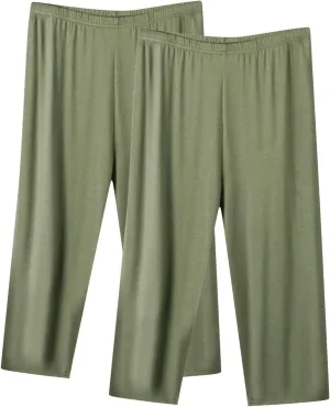 HGps8w 2 Pack Womens Plus Size Capris Ultra-Soft Modal Lounge Pants Comfy Elastic Waist Pajama Pants