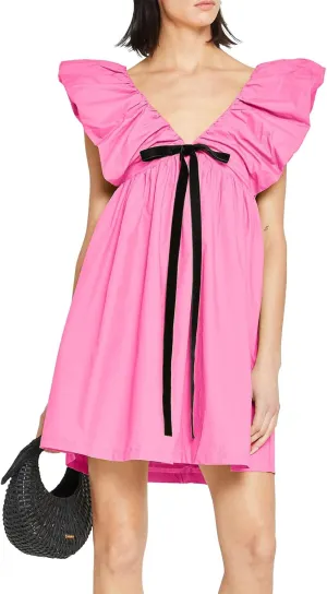 hibshaby Women's Floral Print Mini Dress V Neck Puff Sleeve Dress Short Babydoll Bow Dress