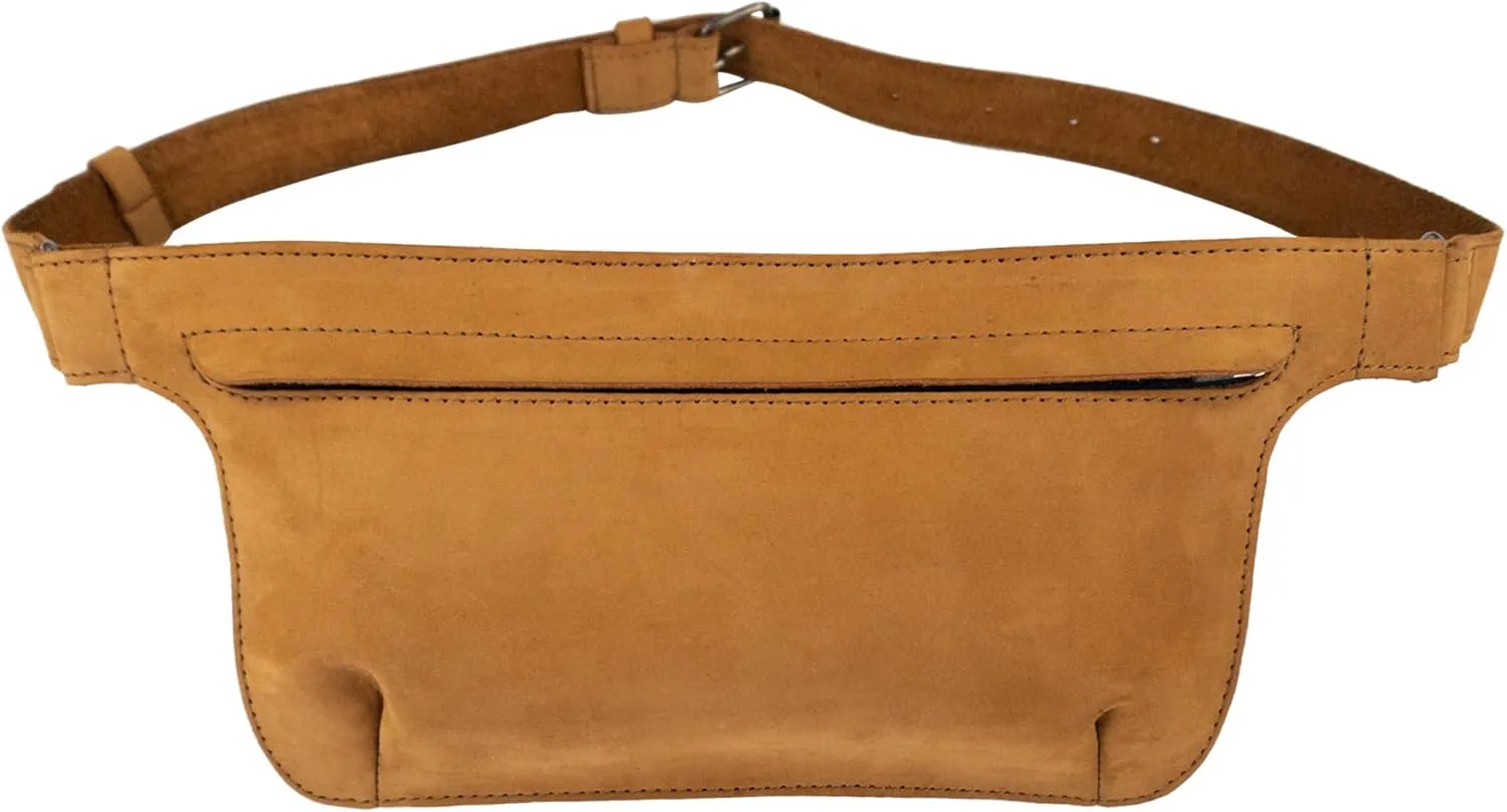 Hide & Drink, Rectangular Fanny Pack, Narrow Waist Bag with Adjustable Strap, Phone Holder, Cable Case, Accessories, Full Grain Leather, Handmade, Old Tobacco