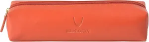 Hidesign Leather Pencil Case I Pouch Pen Holder I Organizer Cosmetic Bag/Glasses Case - Size (L x W x H - 1.7 x 6.8 x 1.7 inches), Orange