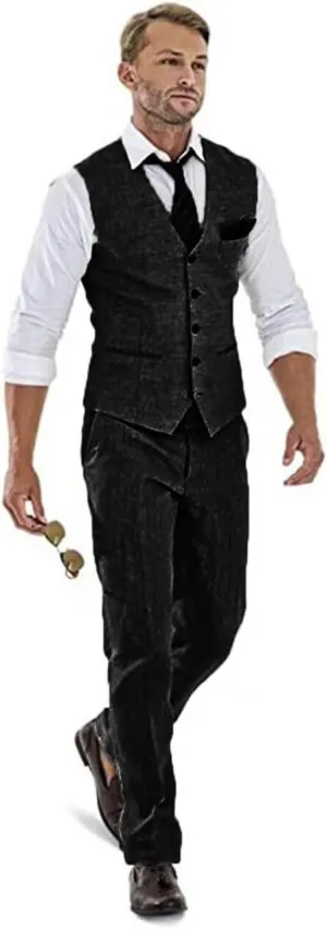High-End Suits Casual Linen Beige Men's 2 Piece Suits Wedding Suits Slim Fit Groomsmen Tuxedos Summer Linen Vest Pant