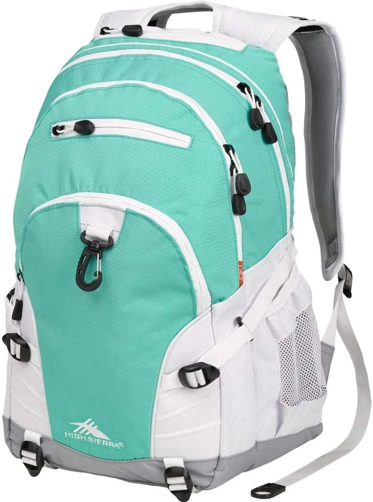 High Sierra Loop Backpack, Travel, or Work Bookbag with tablet sleeve, One Size, Aquamarine/White/Ash