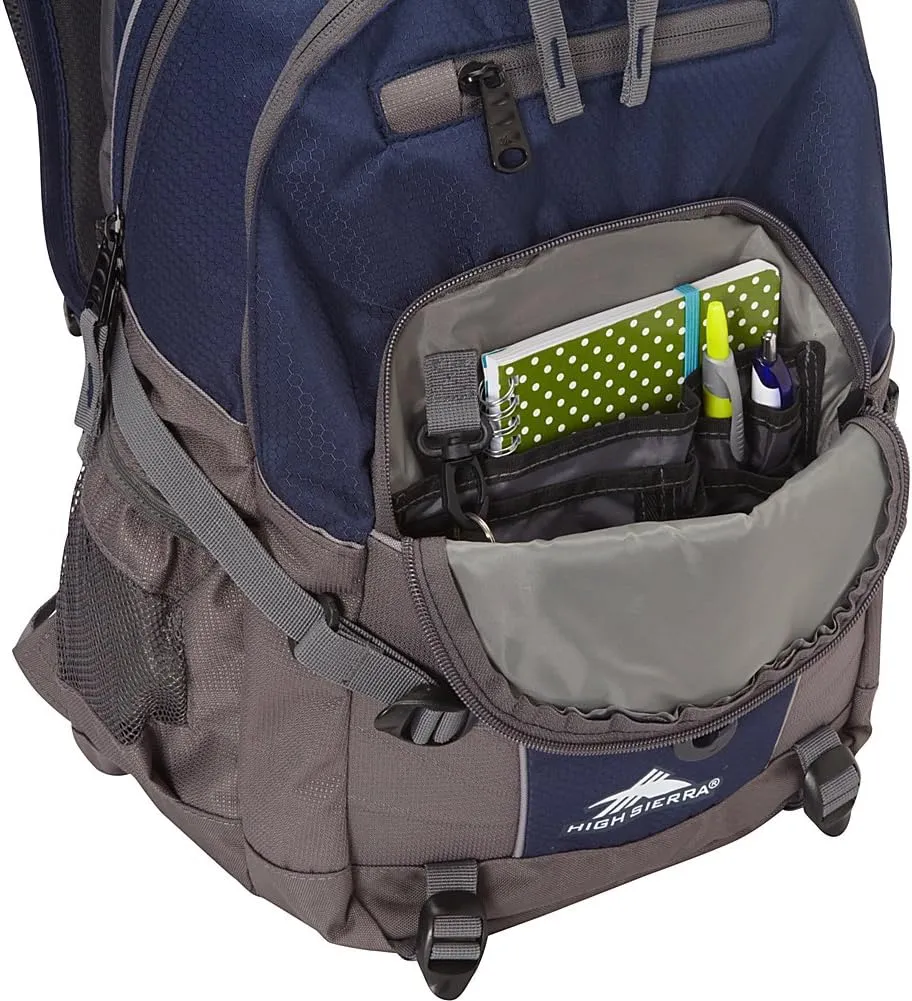 High Sierra Loop Backpack, Travel, or Work Bookbag with tablet sleeve, One Size, Sequin Facets/Bluebird/White