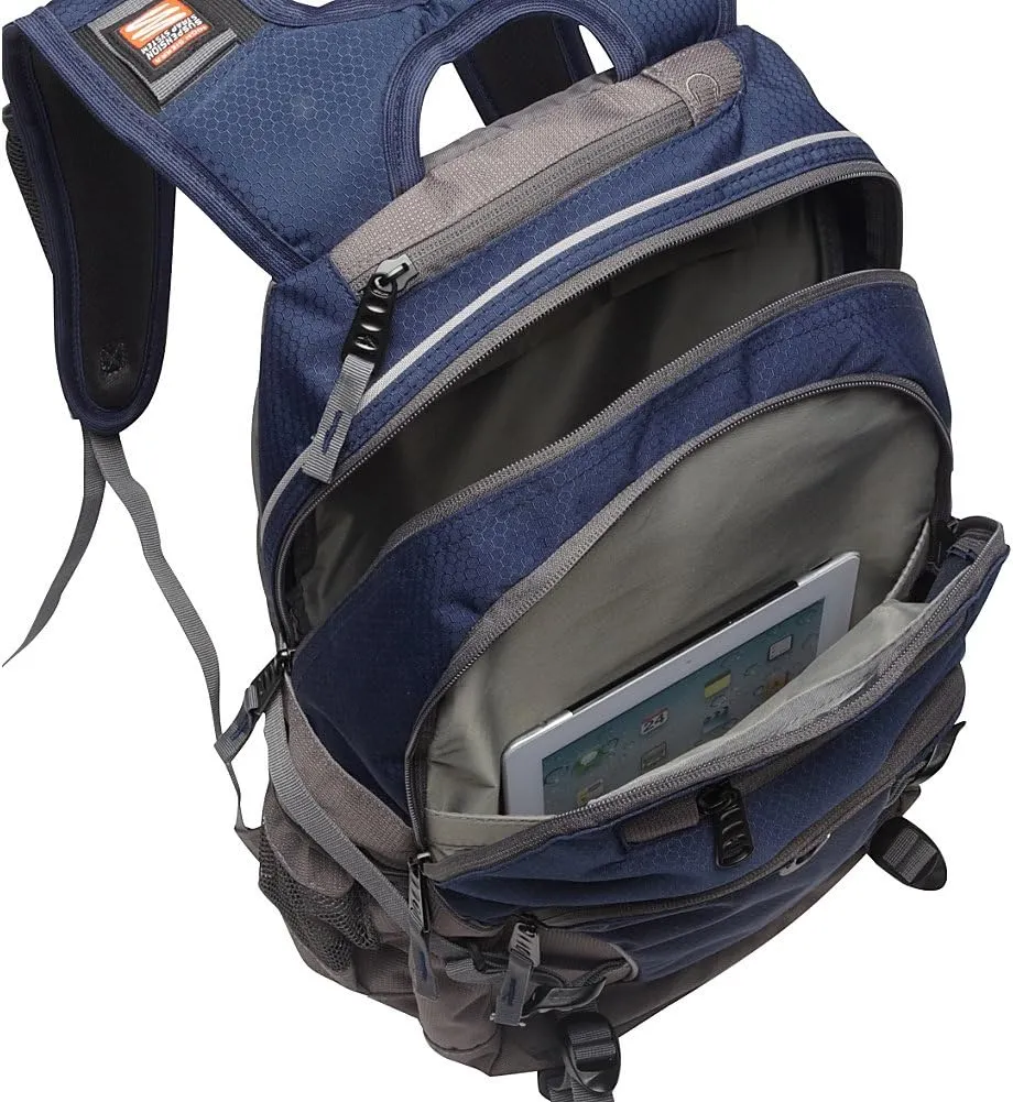 High Sierra Loop Backpack, Travel, or Work Bookbag with tablet sleeve, One Size, Sequin Facets/Bluebird/White