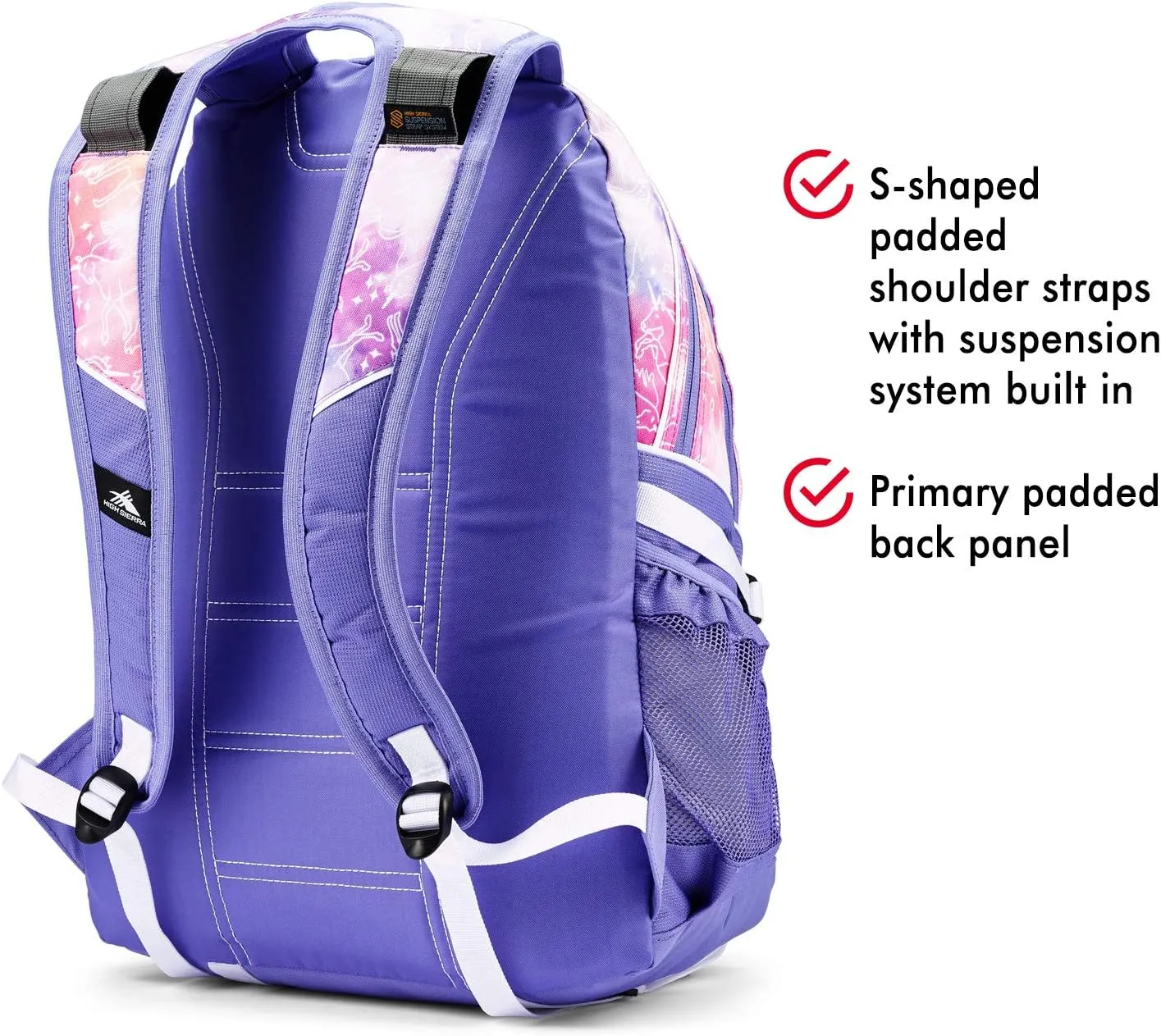 High Sierra Loop Backpack, Travel, or Work Bookbag with tablet sleeve, One Size, Unicorn Clouds/Lavender/White
