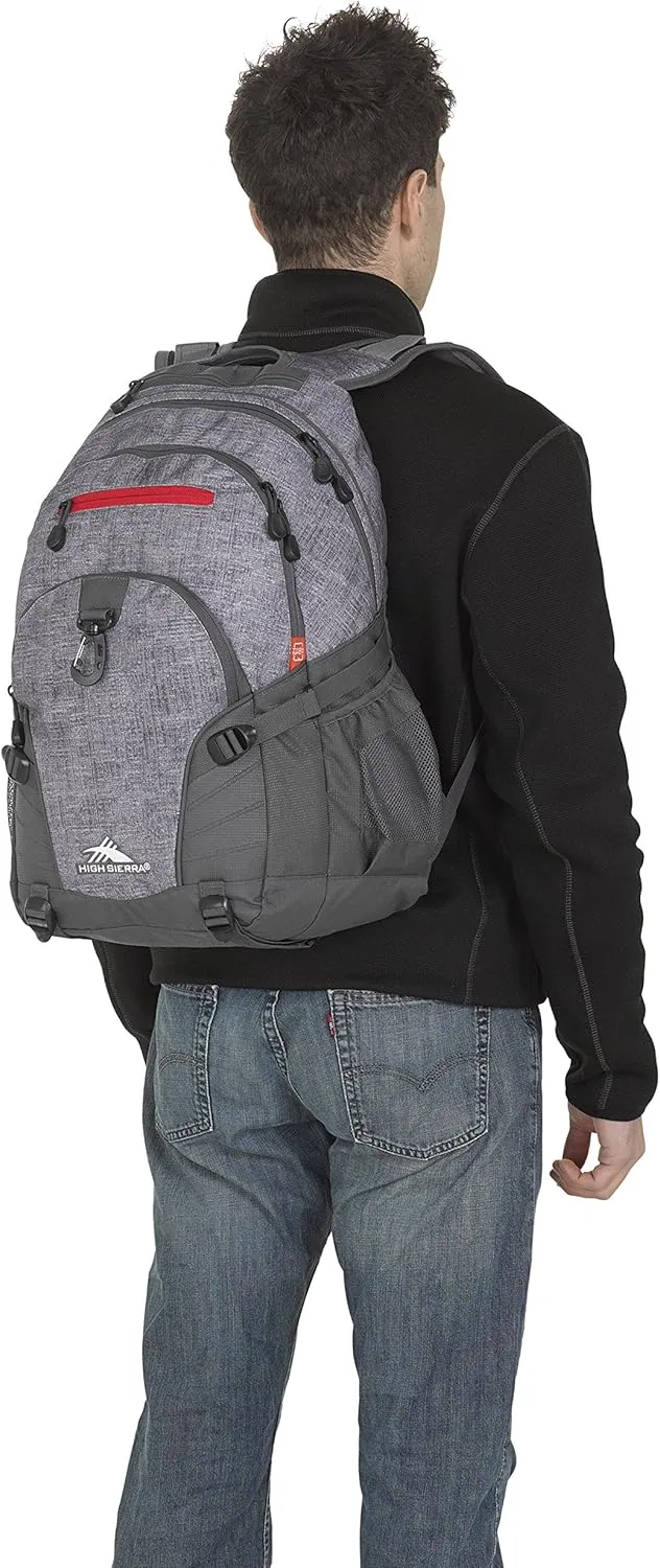 High Sierra Loop-Backpack, Travel, or Work Bookbag with tablet-sleeve, Woolly Weave/Mercury/Crimson, One Size