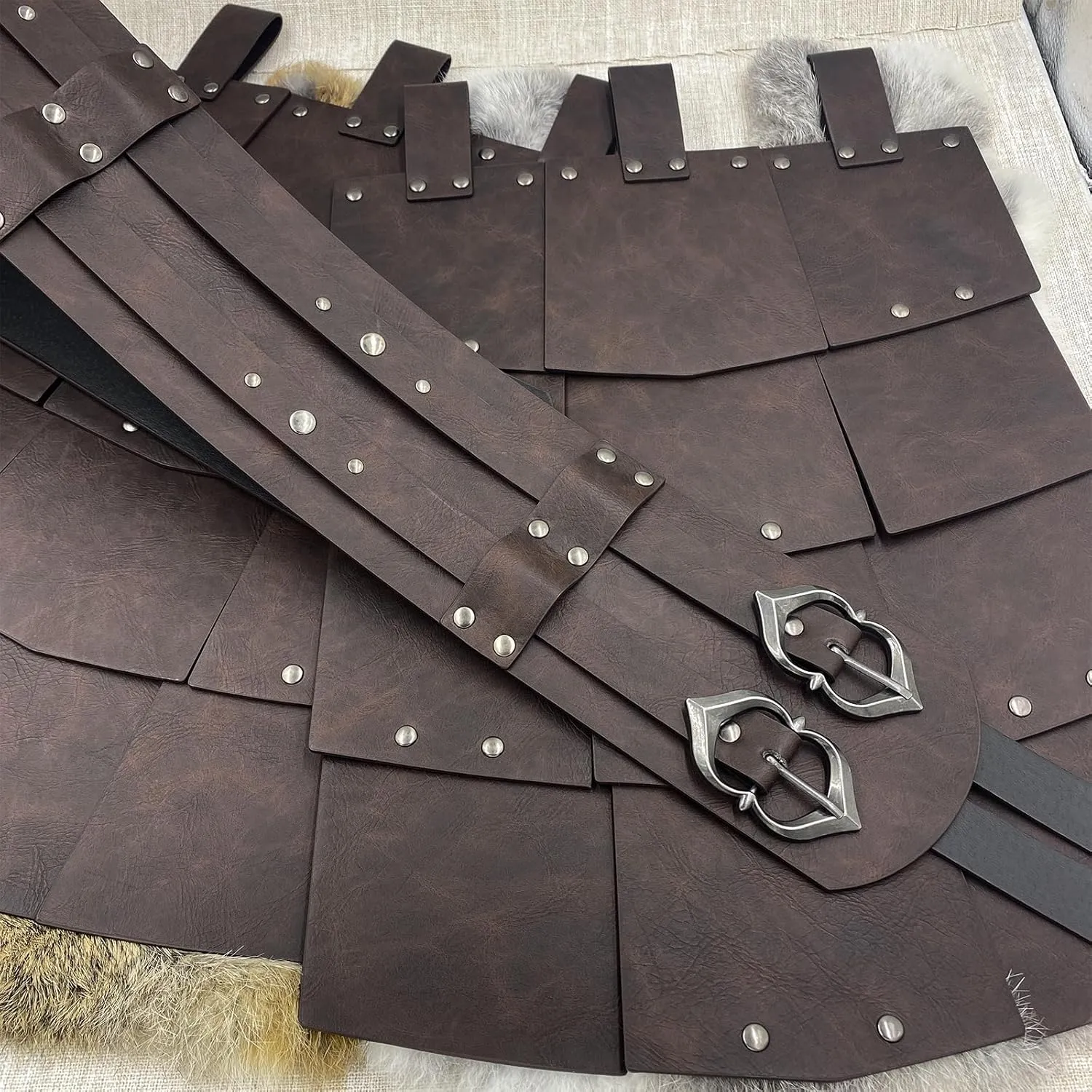 HiiFeuer Medieval Faux Leather Wide Belt Thigh Armor, Retro Double Sides Waist Armor, Mercenary & Knights Skirt for LARP