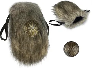 HiiFeuer Viking Faux Fur Belt Bag Nordic Badge Belt Pouch Fuzzy Portable Drawstring Purse Medieval Cosplay Side Pack Dice Bag (Brown A)
