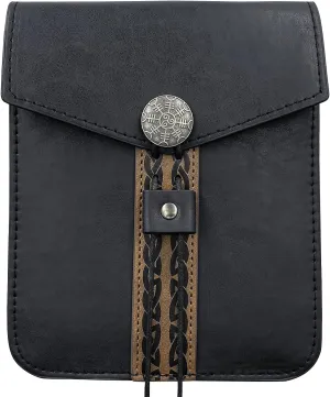 HiiFeuer Vintage Medieval Faux Leather Belt Bag, Retro Middle Ages Belt Pouch Waist bag, Portable Side Pack For LARP Ren Faire (Black A)