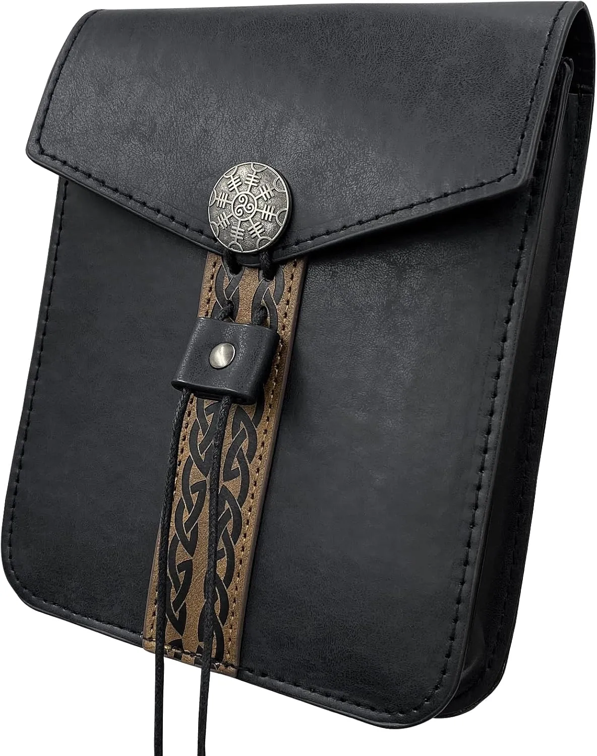 HiiFeuer Vintage Medieval Faux Leather Belt Bag, Retro Middle Ages Belt Pouch Waist bag, Portable Side Pack For LARP Ren Faire (Black A)