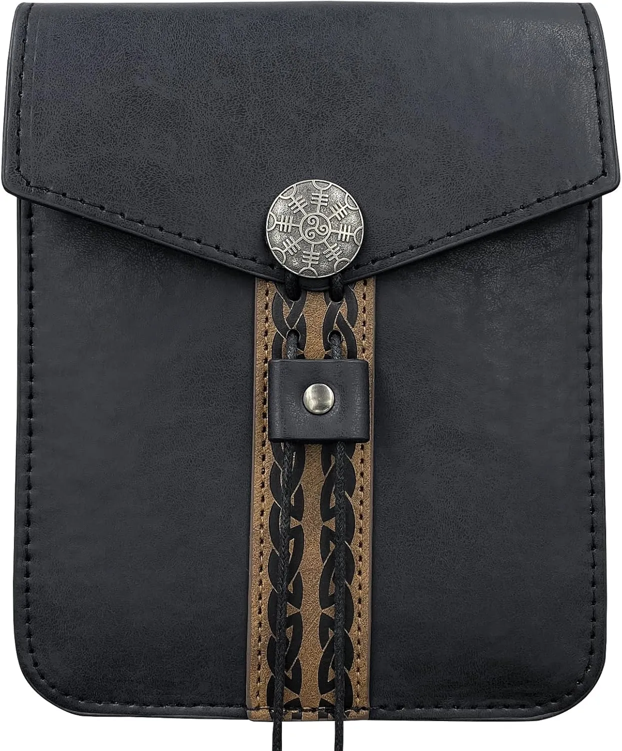 HiiFeuer Vintage Medieval Faux Leather Belt Bag, Retro Middle Ages Belt Pouch Waist bag, Portable Side Pack For LARP Ren Faire (Black A)