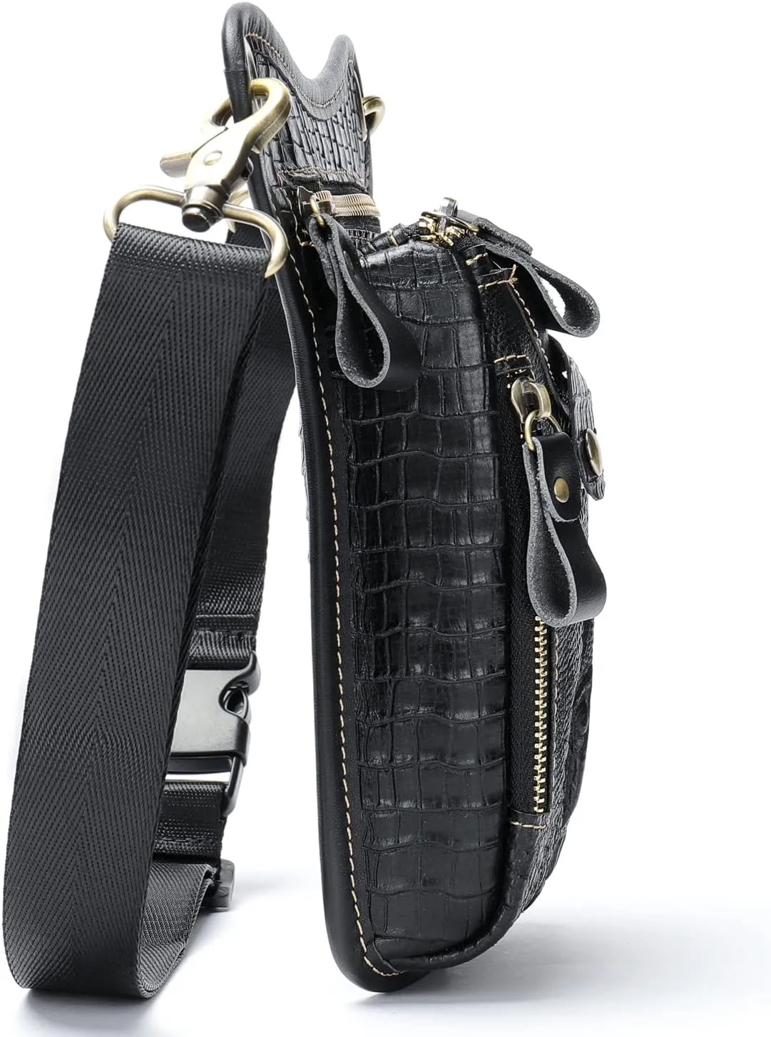 Hiking Waist Pack Leather Drop Leg Bag for Women Men Motorcycle Bike Outdoor Travel Sports Tactical Riding Camping Belt Bum Pouch Small Shoulder Bag (#00Black(Crocodile Pattern))