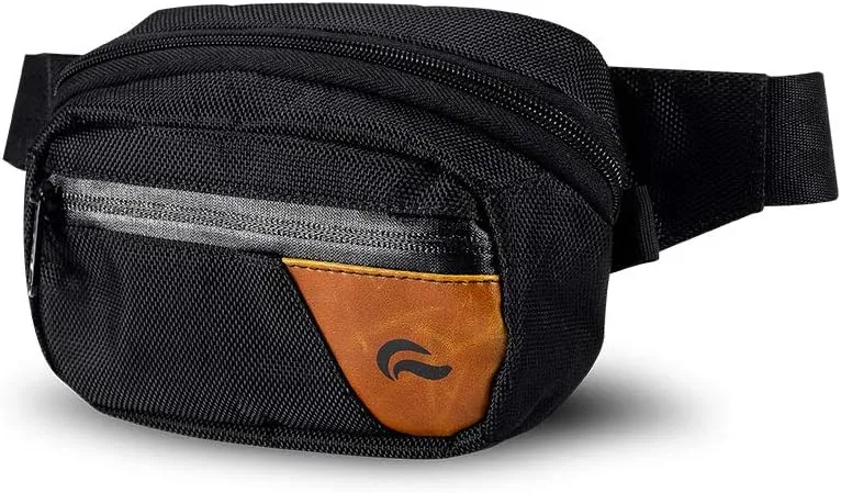 Hipster Smell Proof Bag - Fanny Pack (Black/Brown Leather)
