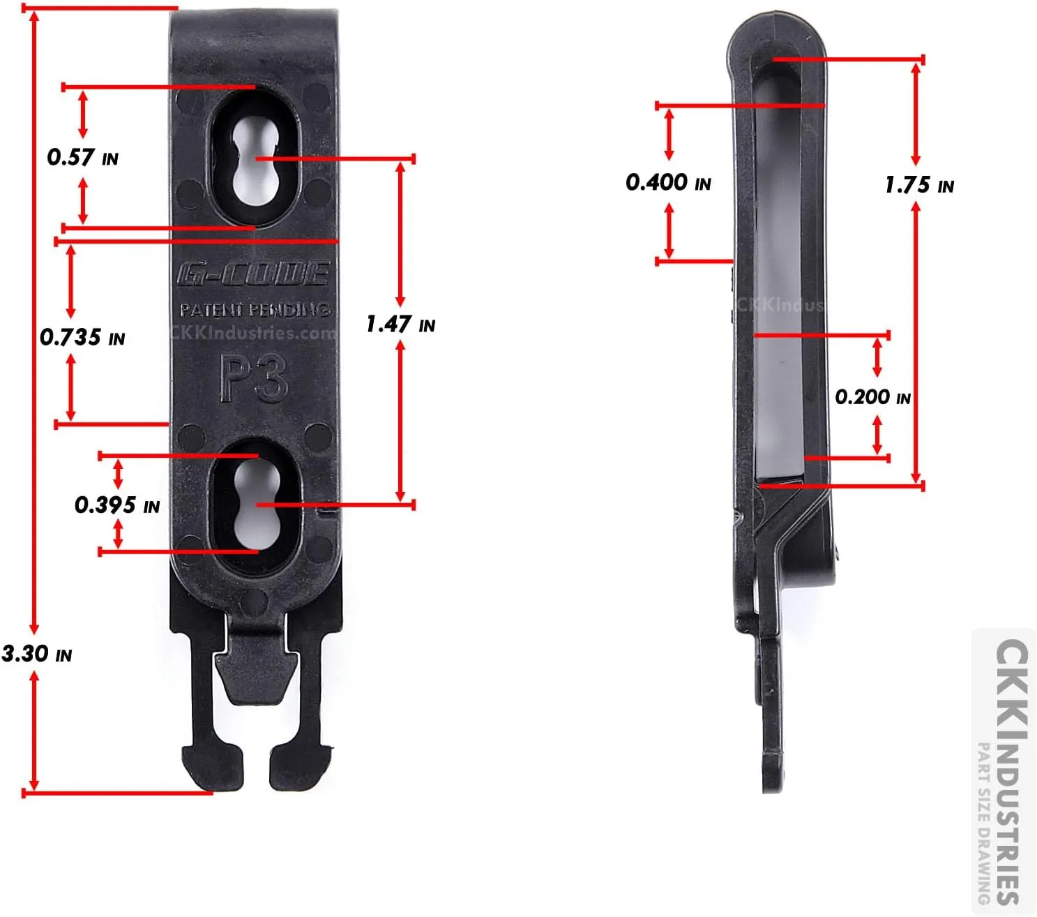HolsterSmith G-Code Molle Clip Attachments - OWB Locking Design (Outside-The-Waistband) - (for 1.75-3.00 inch Straps & Belts) - for KYDEX Holsters, Sheaths, Tools, Mag Pouch